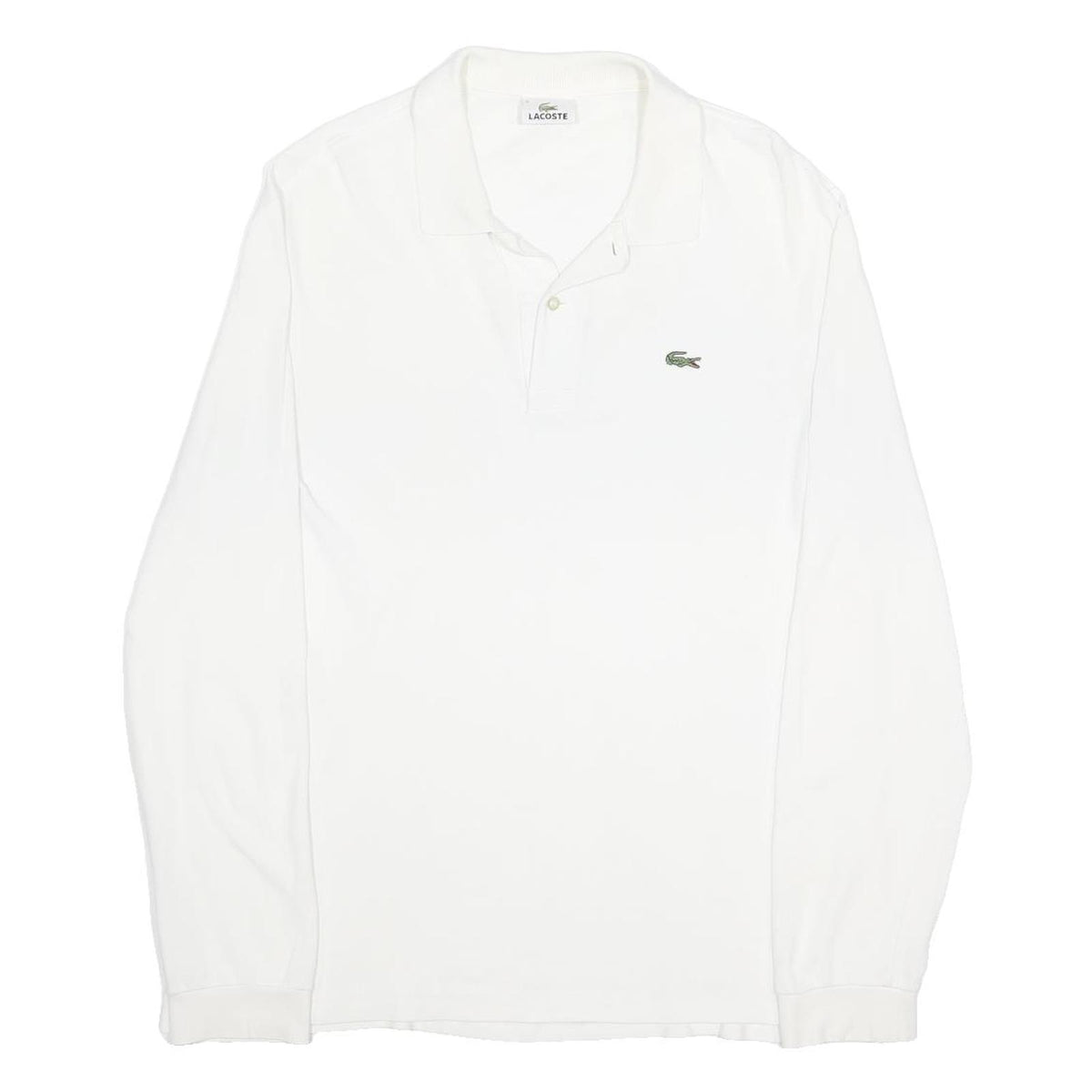 LACOSTE Mens White Long Sleeve Plain L Cotton Polo Shirt Classic Style