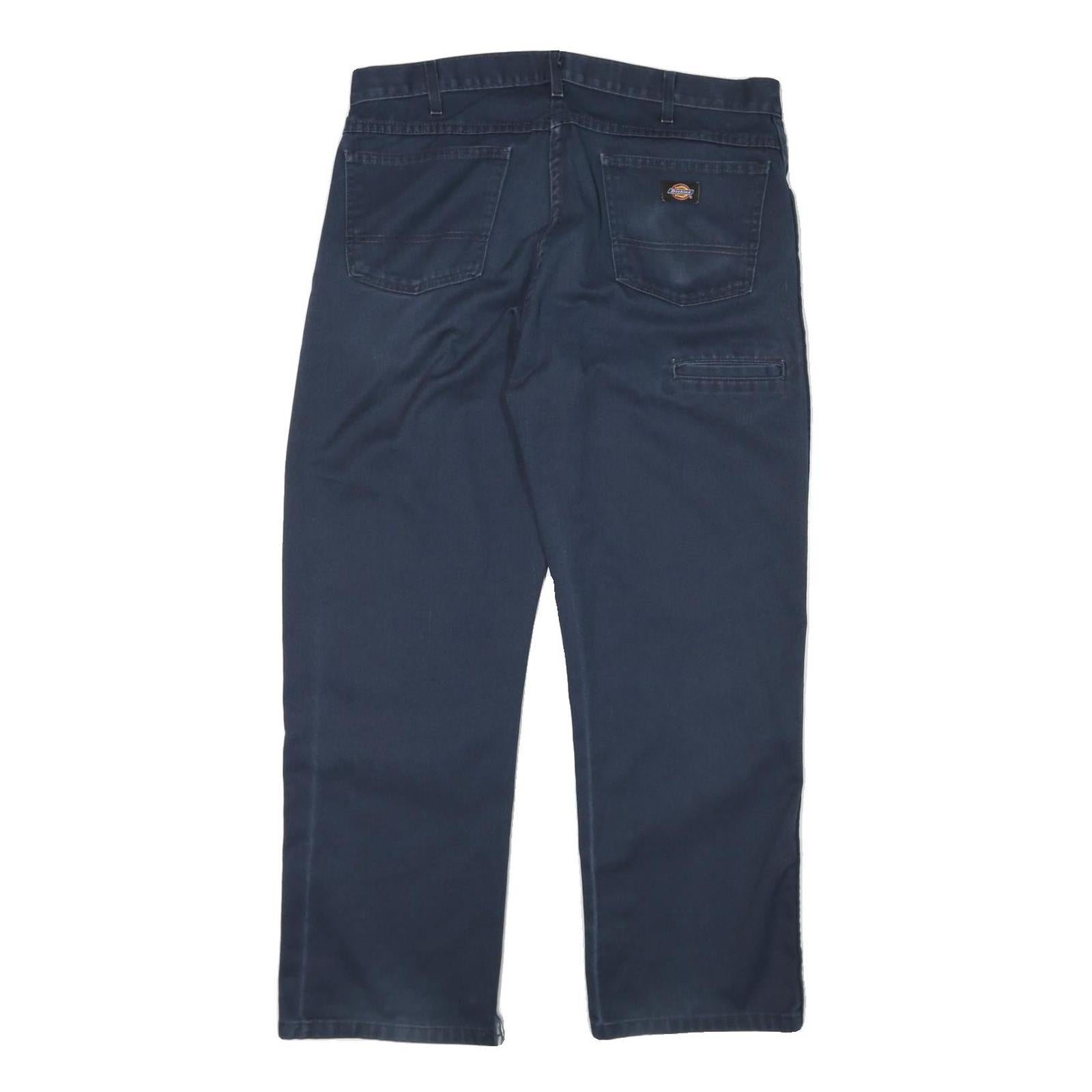 DICKIES Mens Cotton Blend Navy Relaxed Straight Trousers W34 L28 Workwear Zip