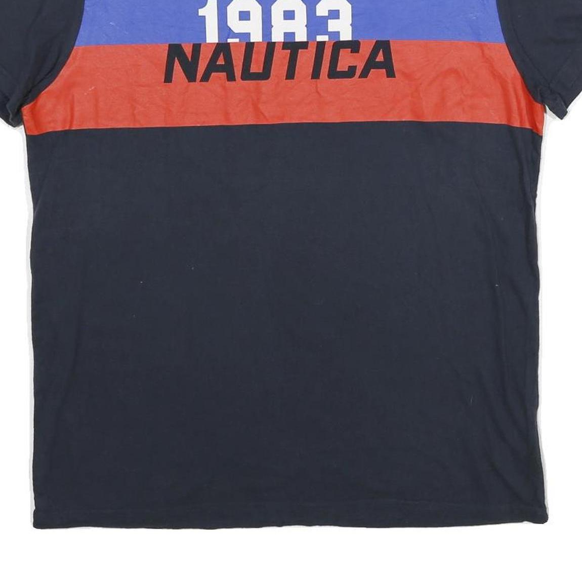NAUTICA Mens Blue & Red Cotton Graphic T-Shirt L Short Sleeve Crew Neck
