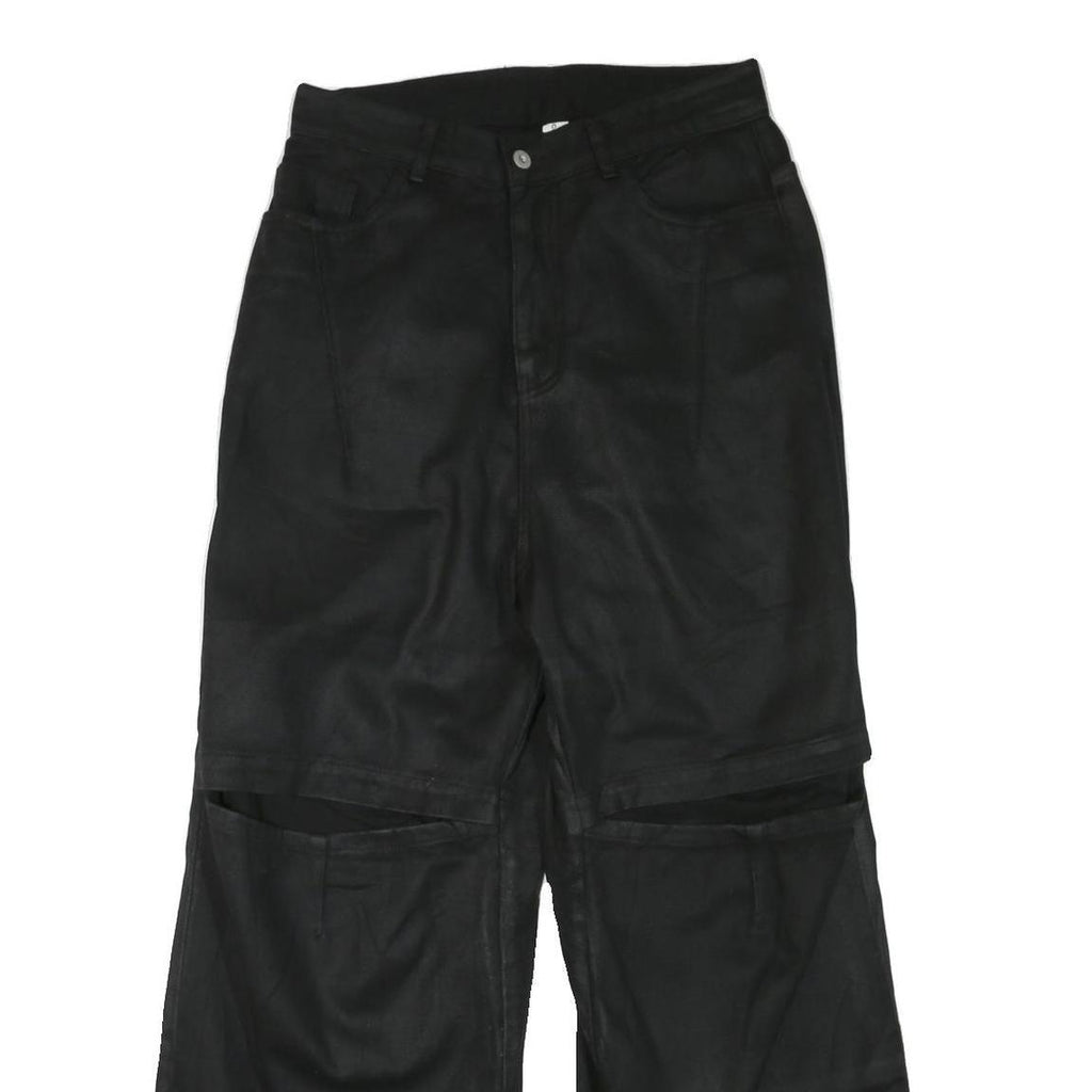 Womens Black Regular Fit Wide-Leg Denim Jeans W30 L30 Casual Zip Closure