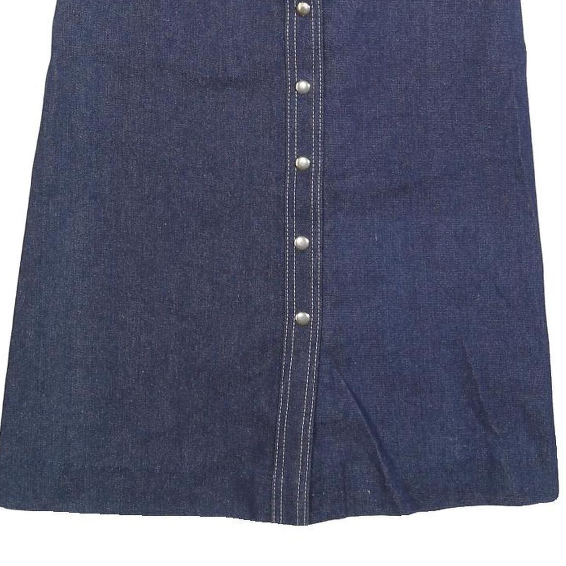 Womens Blue Denim Button Midi Cotton Blend Straight Skirt Size S Stripe Belt