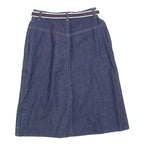 Womens Blue Denim Button Midi Cotton Blend Straight Skirt Size S Stripe Belt