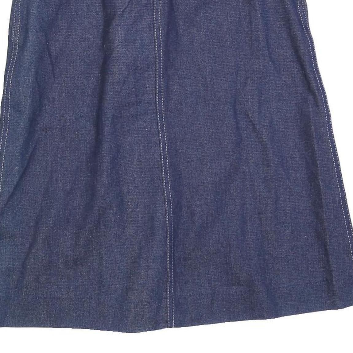 Womens Blue Denim Button Midi Cotton Blend Straight Skirt Size S Stripe Belt