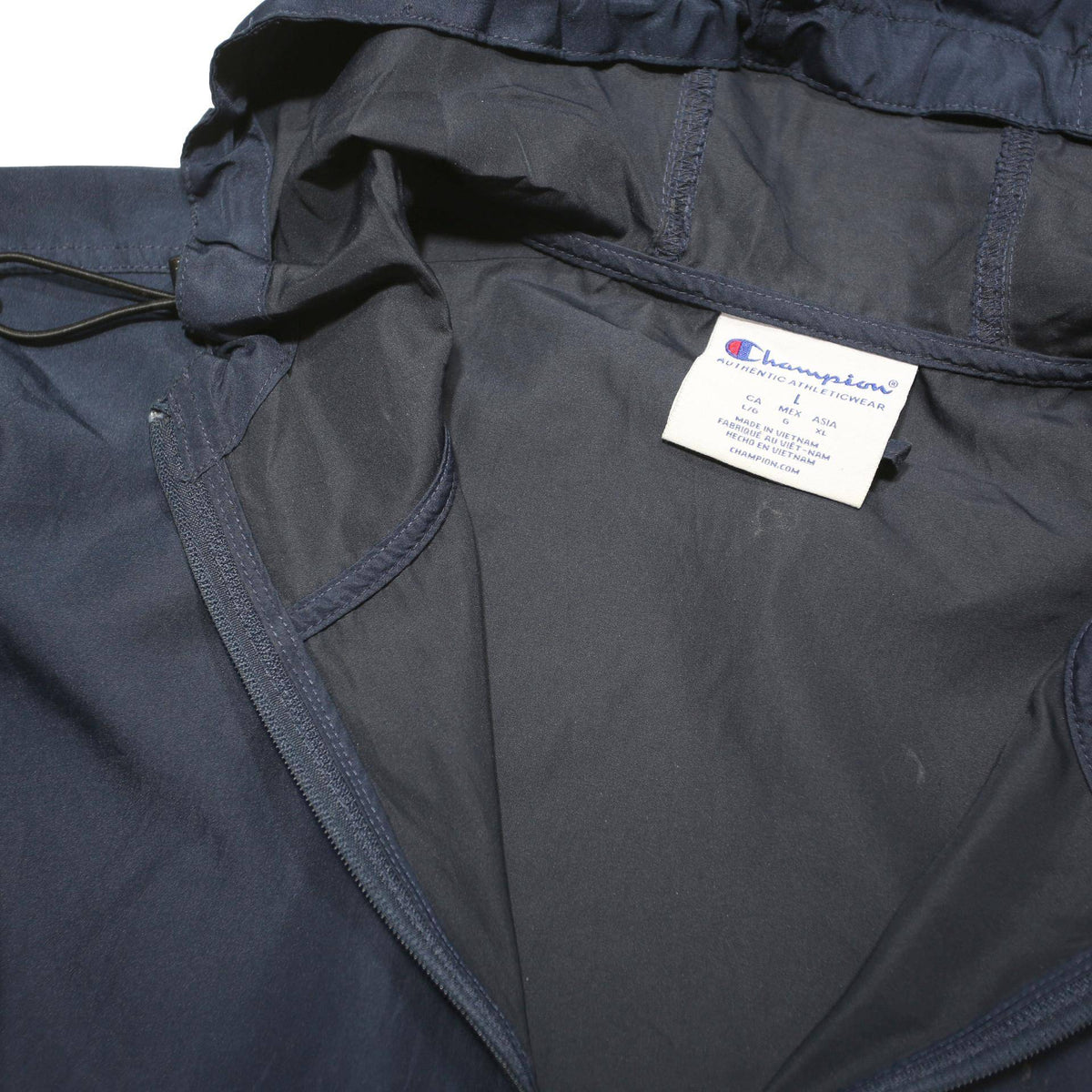 CHAMPION Mens Navy Blue Outdoor Half Zip Jacket M Polyester Blend Hooded