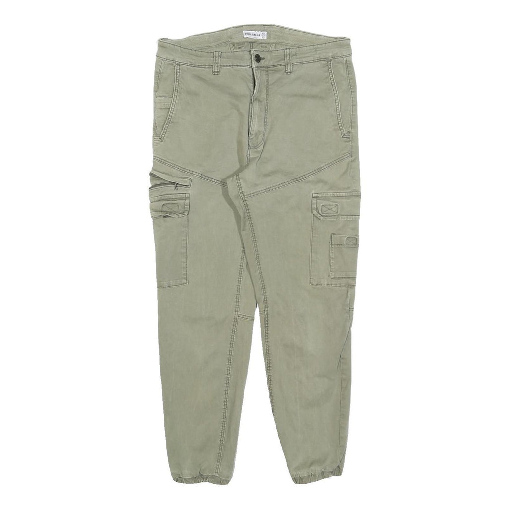 PULL & BEAR Womens Cotton Blend Slim Cargo Trousers Green W32 L27