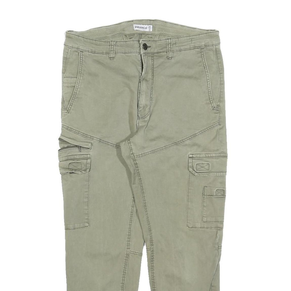 PULL & BEAR Womens Cotton Blend Slim Cargo Trousers Green W32 L27