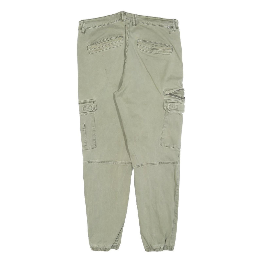 PULL & BEAR Womens Cotton Blend Slim Cargo Trousers Green W32 L27