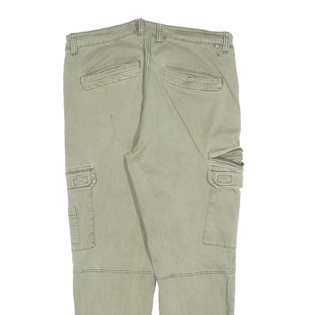 PULL & BEAR Womens Cotton Blend Slim Cargo Trousers Green W32 L27