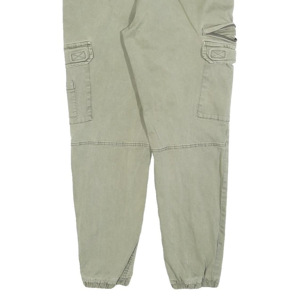 PULL & BEAR Womens Cotton Blend Slim Cargo Trousers Green W32 L27