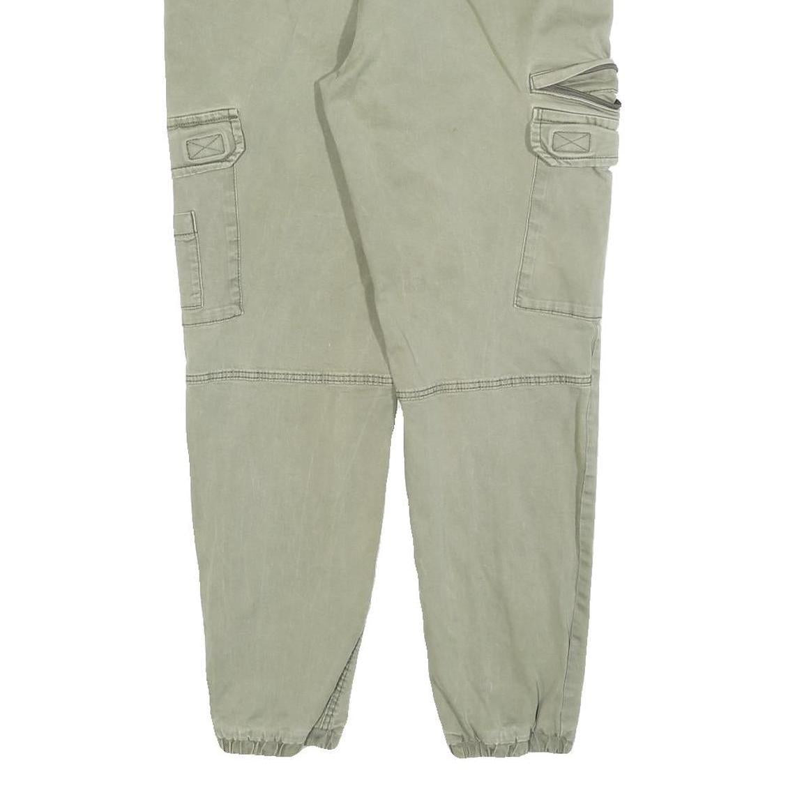 PULL & BEAR Womens Cotton Blend Slim Cargo Trousers Green W32 L27