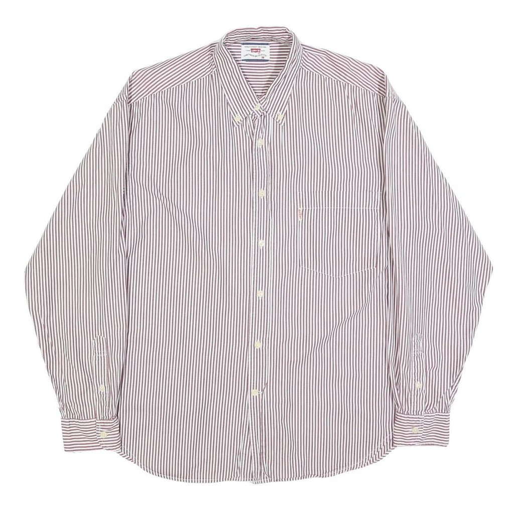LEVI'S Mens Red & White Striped Shirt M Cotton Blend Button Front Classic Fit