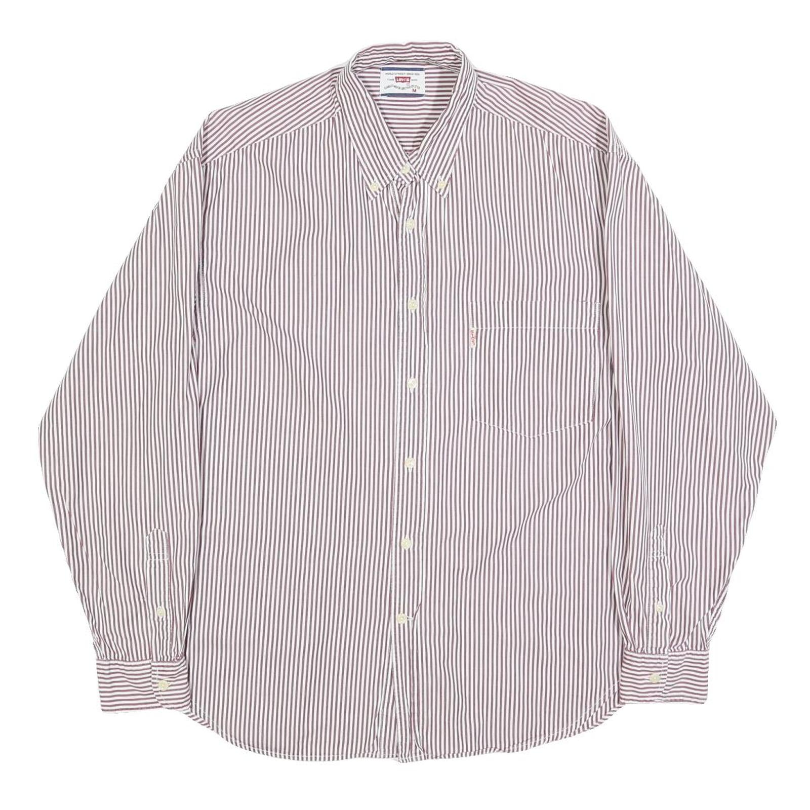 LEVI'S Mens Red & White Striped Shirt M Cotton Blend Button Front Classic Fit