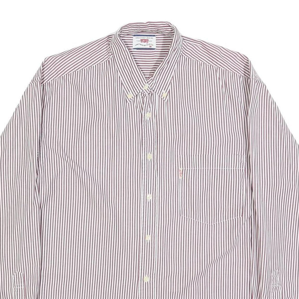LEVI'S Mens Red & White Striped Shirt M Cotton Blend Button Front Classic Fit