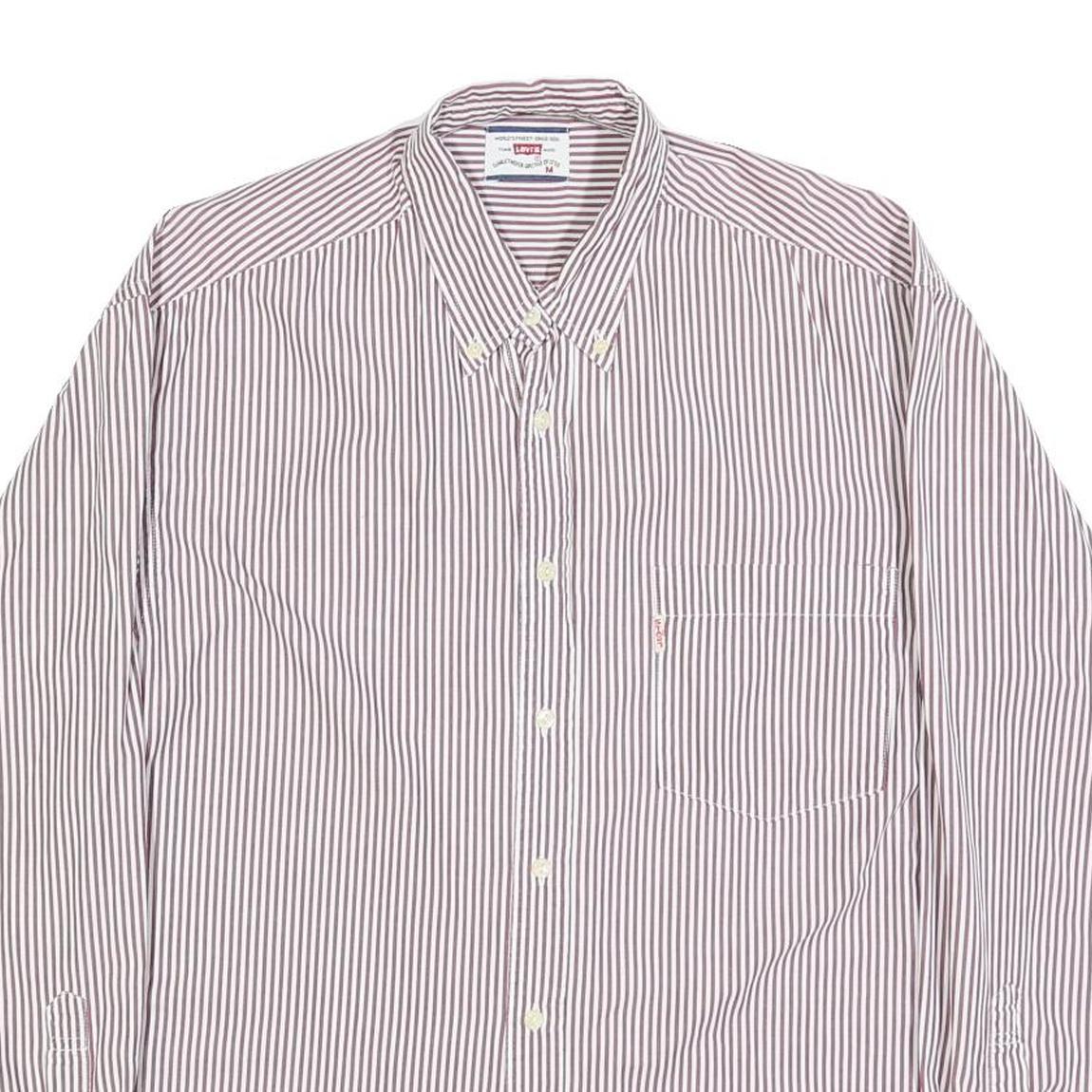 LEVI'S Mens Red & White Striped Shirt M Cotton Blend Button Front Classic Fit