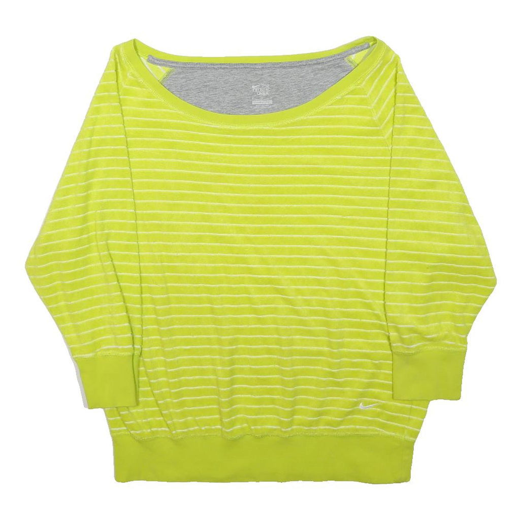 NIKE Womens Yellow & White Striped Plain Jumper Round Neck Basic Knit M