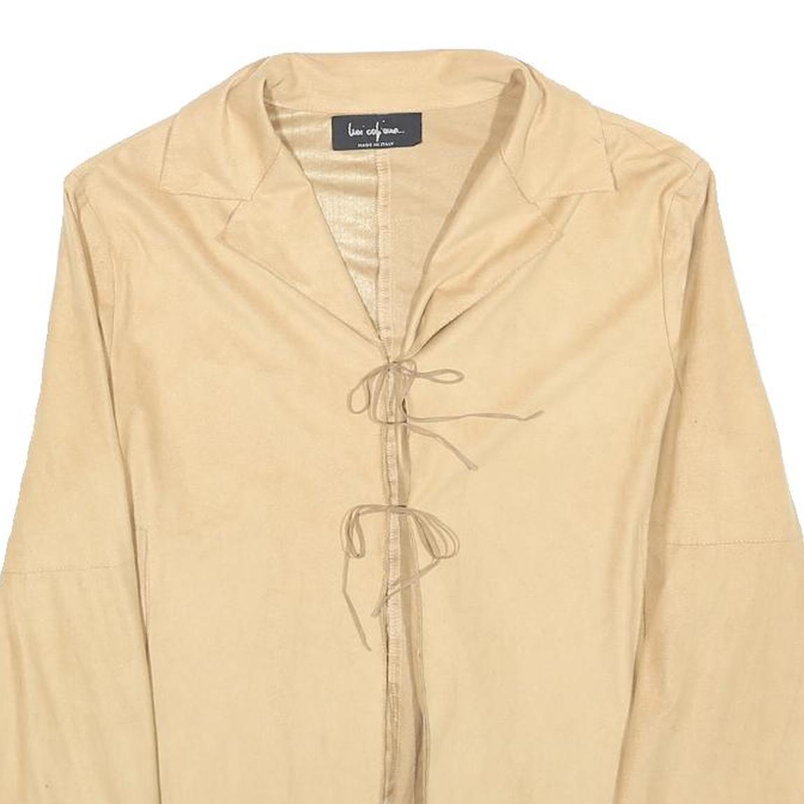 LOI COF OUE Womens Beige Long Sleeve Shirt M Tie Front Casual