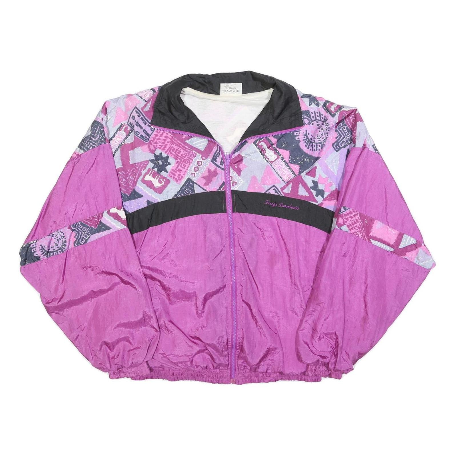 LUIGI LAMBERTO Mens Purple & Pink Printed Nylon Jacket M Lightweight Windbreaker