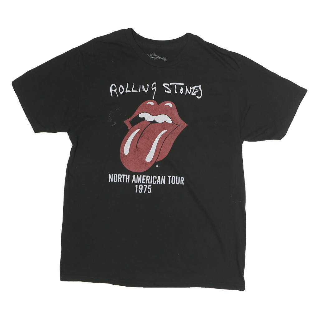 THE ROLLING STONES Mens Black L North American Tour 1975 Graphic T-Shirt Short