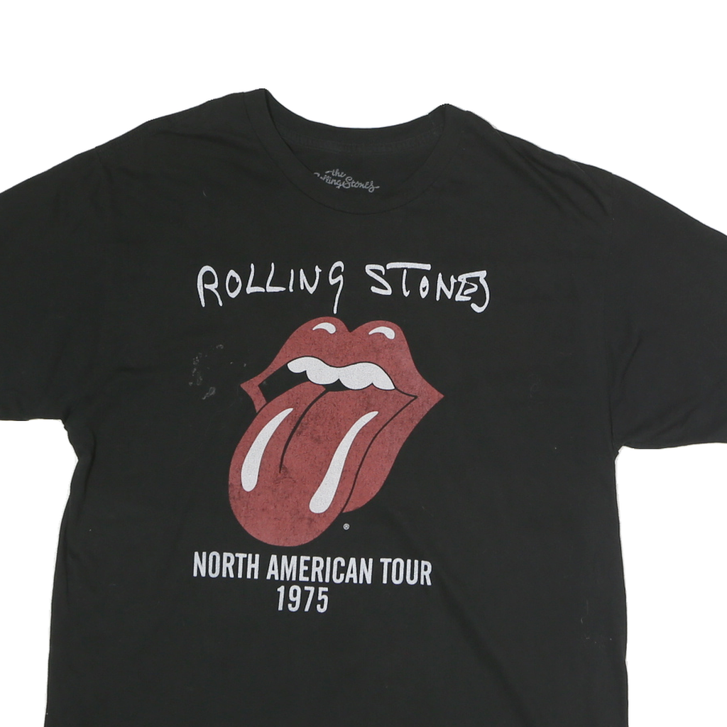 THE ROLLING STONES Mens Black L North American Tour 1975 Graphic T-Shirt Short