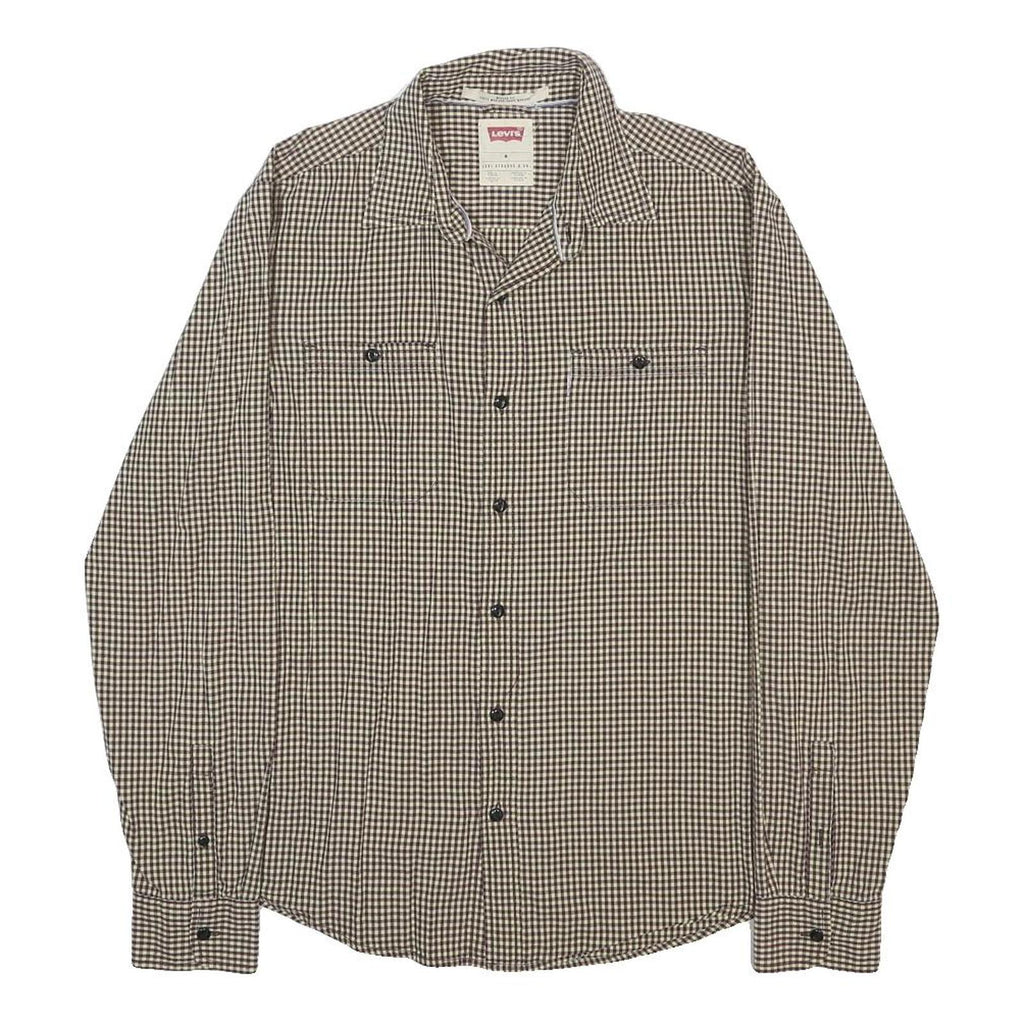LEVI'S Mens Brown Check Shirt M Button Long Sleeve Casual Cotton Shirt