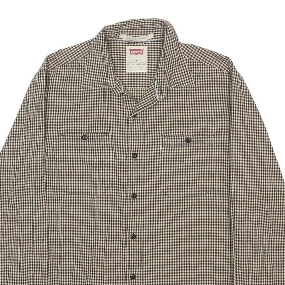 LEVI'S Mens Brown Check Shirt M Button Long Sleeve Casual Cotton Shirt