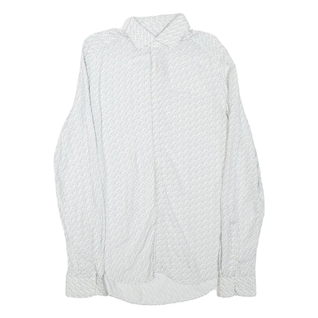 REISS Womens White & Black Patterned Shirt S Cotton Blend Formal Long Sleeve