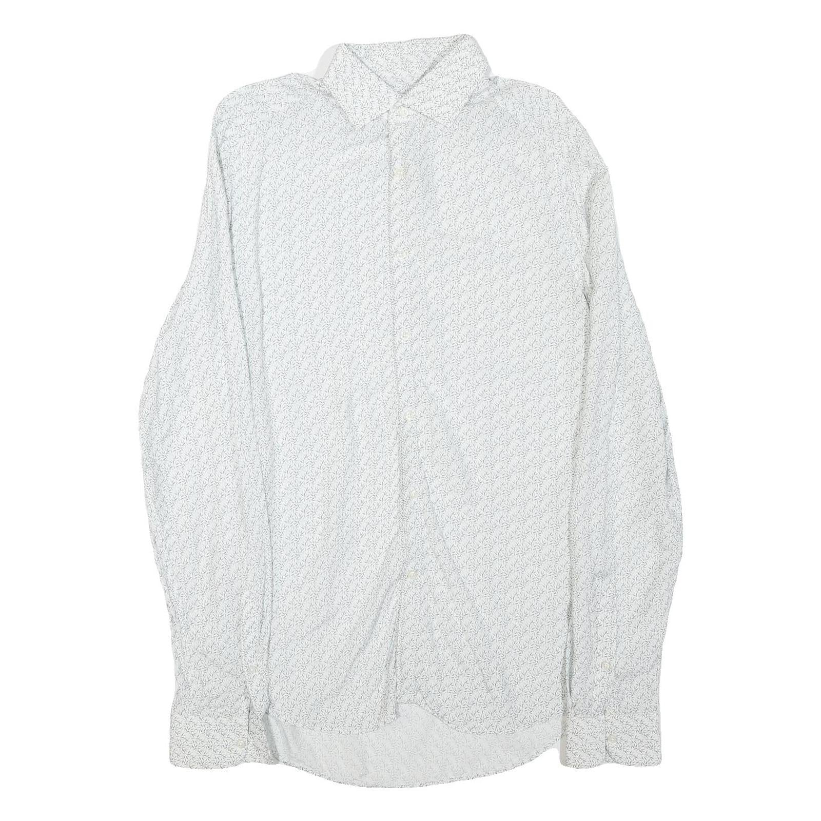 REISS Womens White & Black Patterned Shirt S Cotton Blend Formal Long Sleeve