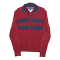 TOMMY HILFIGER Mens Red & Navy Striped Patterned Cotton Blend Jumper Full Zip