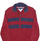 TOMMY HILFIGER Mens Red & Navy Striped Patterned Cotton Blend Jumper Full Zip
