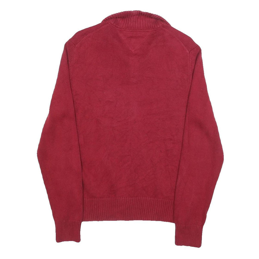 TOMMY HILFIGER Mens Red & Navy Striped Patterned Cotton Blend Jumper Full Zip