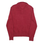 TOMMY HILFIGER Mens Red & Navy Striped Patterned Cotton Blend Jumper Full Zip