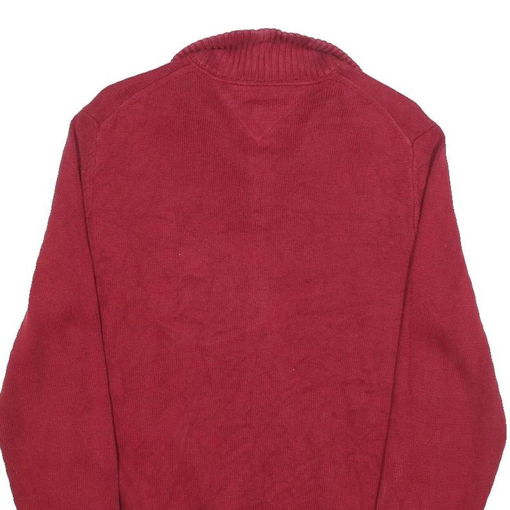 TOMMY HILFIGER Mens Red & Navy Striped Patterned Cotton Blend Jumper Full Zip