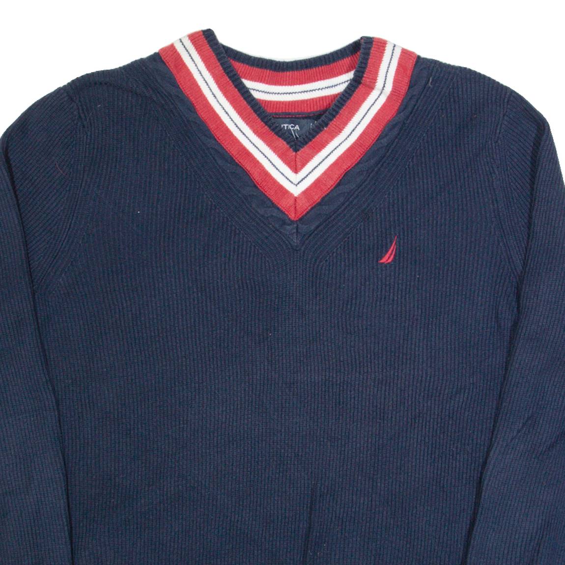 NAUTICA Mens Jumper Blue V-Neck Tight Knit L