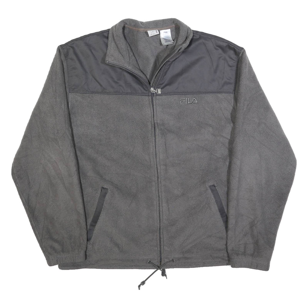FILA Mens Grey Polyester Zip Jacket L Fleece Contrast Panel Casual Outerwear
