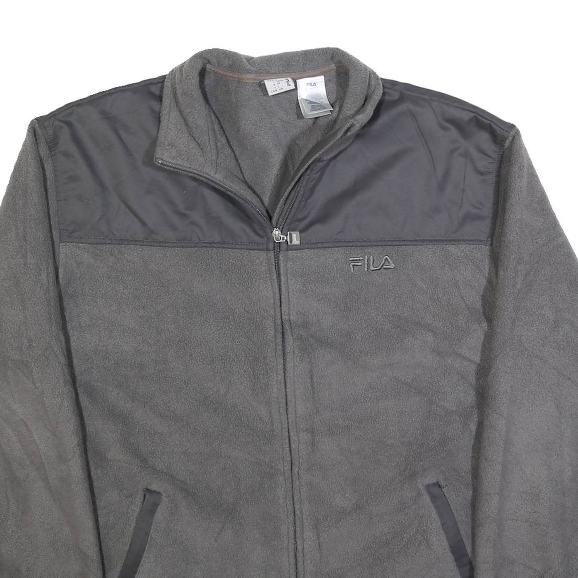 FILA Mens Grey Polyester Zip Jacket L Fleece Contrast Panel Casual Outerwear