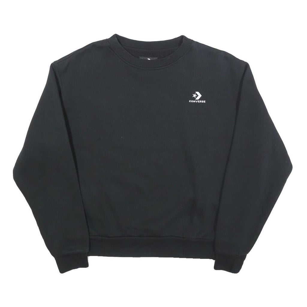 CONVERSE Womens Black Sweatshirt Crew Neck S Cotton Logo Pullover Casual