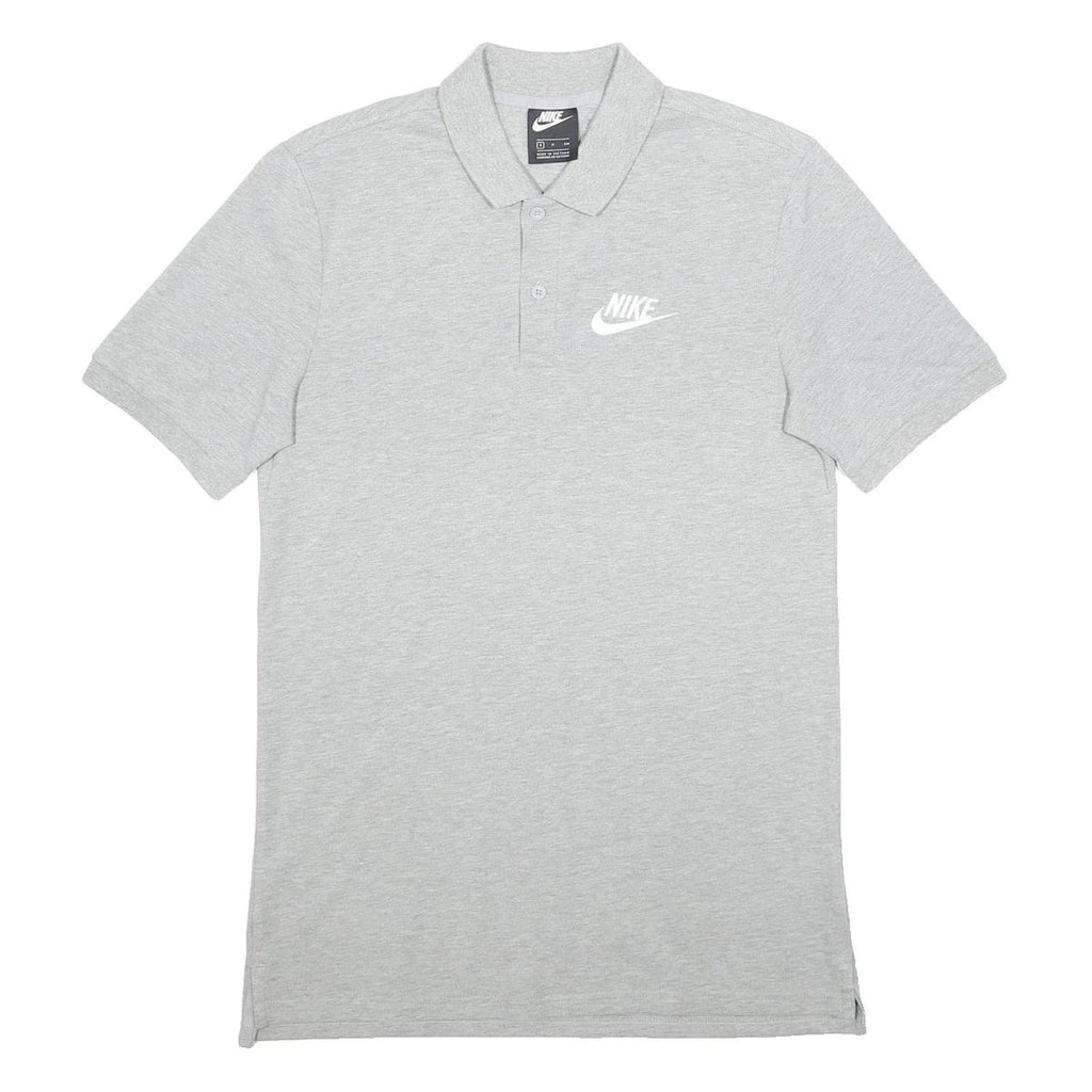 NIKE Mens Grey Short Sleeve Plain Cotton Polo Shirt S Classic Logo Casual Wear