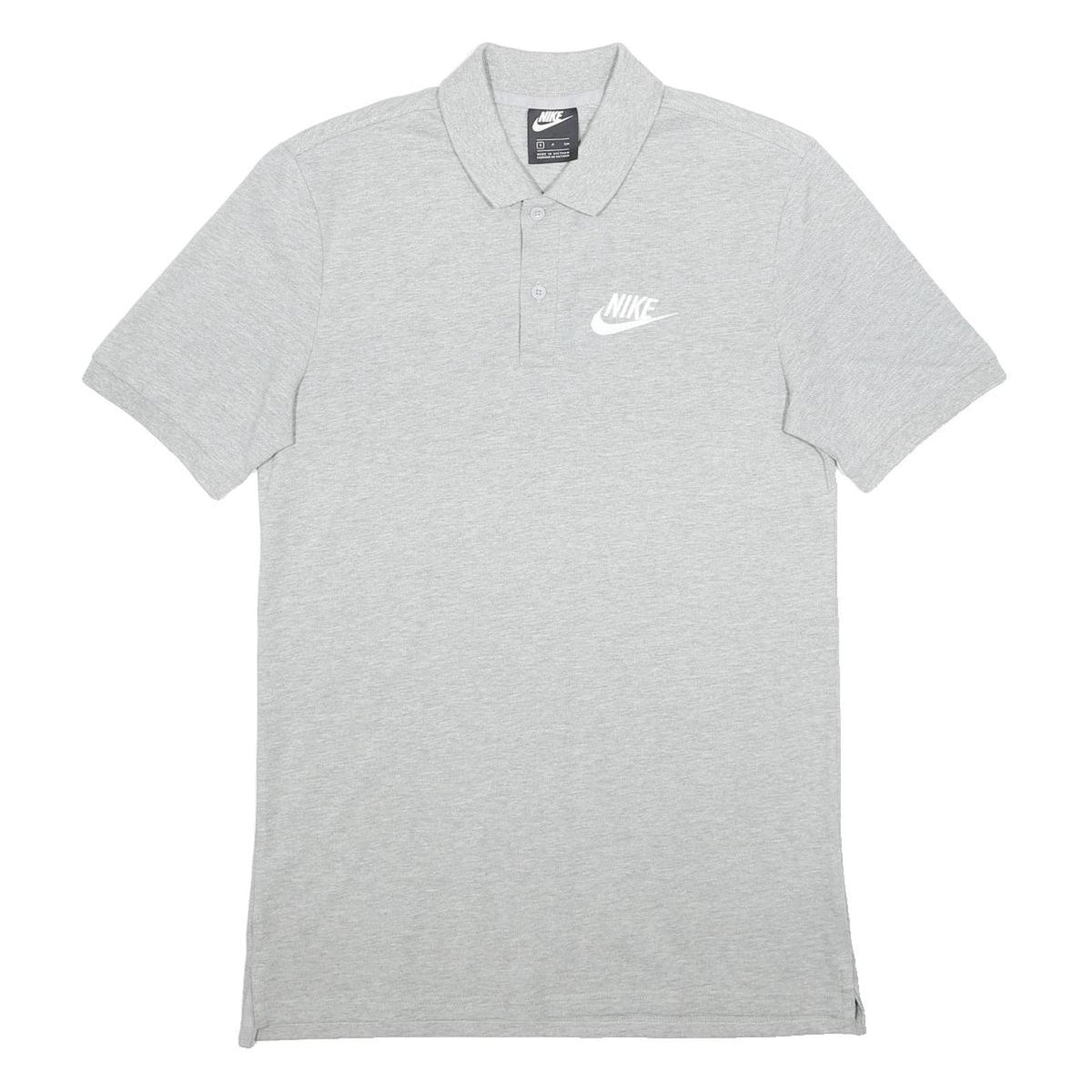NIKE Mens Grey Short Sleeve Plain Cotton Polo Shirt S Classic Logo Casual Wear
