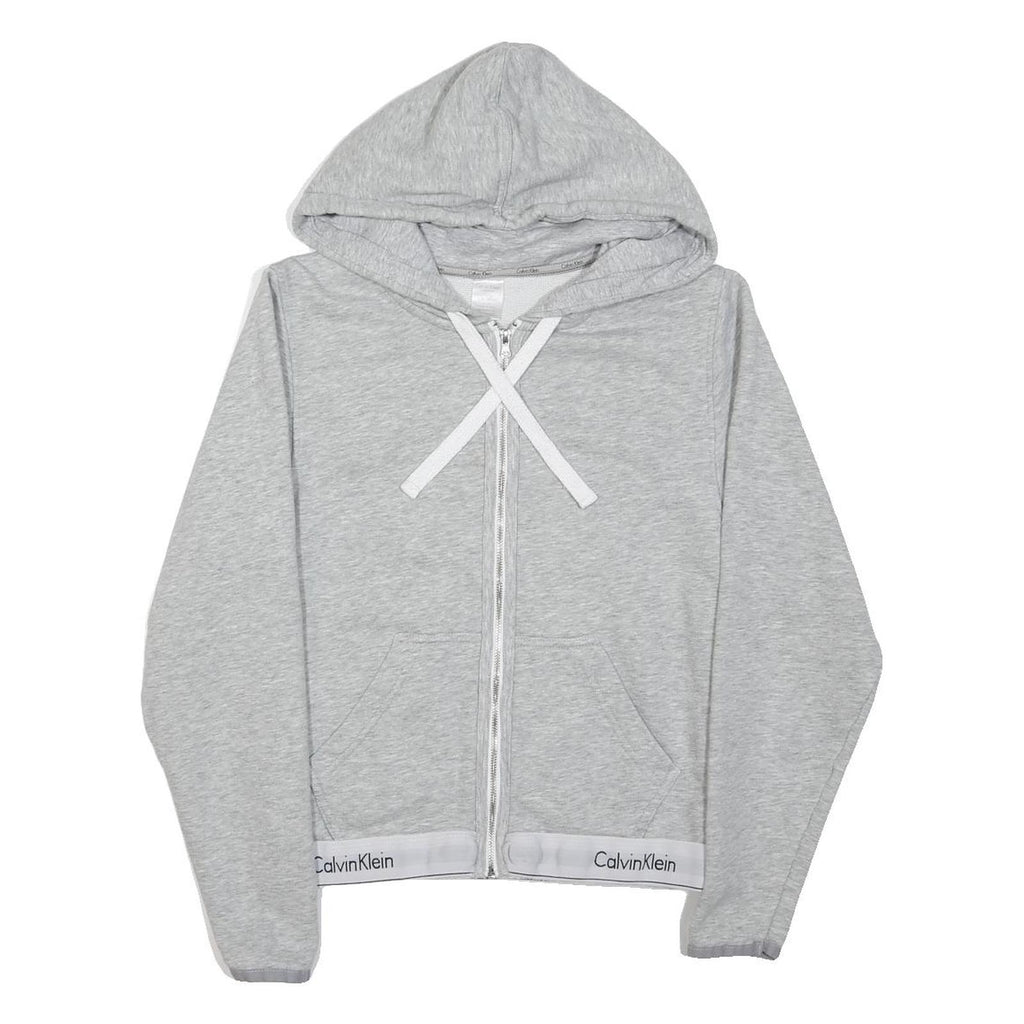 CALVIN KLEIN Womens Grey Zip Up Hoodie S Logo Elasticated Hem Sweatshirt