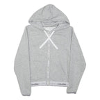 CALVIN KLEIN Womens Grey Zip Up Hoodie S Logo Elasticated Hem Sweatshirt