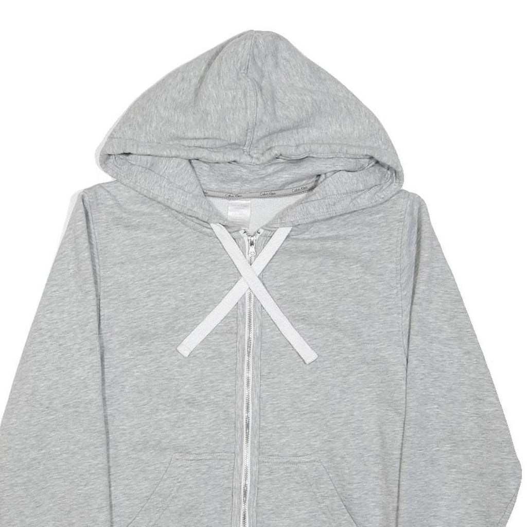 CALVIN KLEIN Womens Grey Zip Up Hoodie S Logo Elasticated Hem Sweatshirt