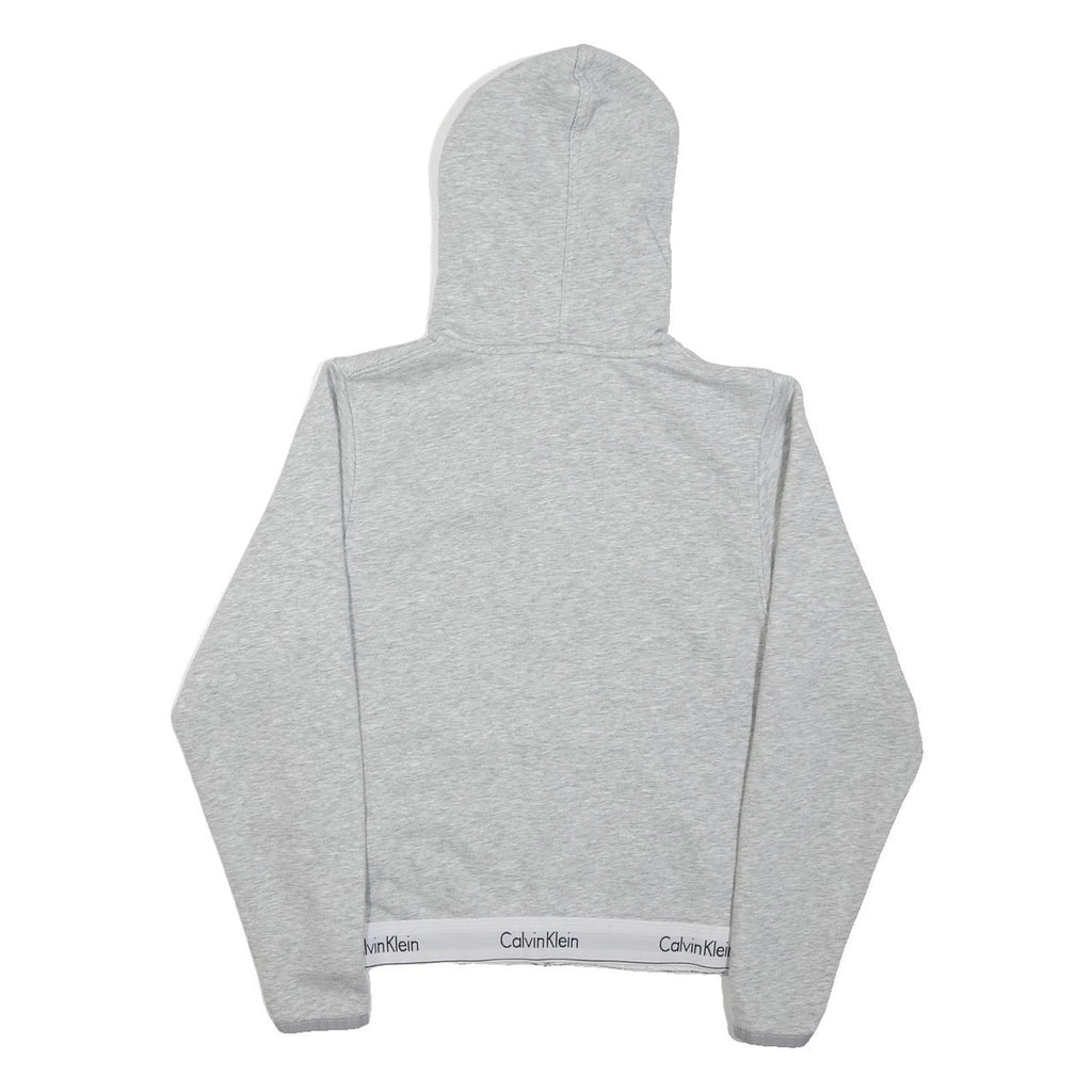 CALVIN KLEIN Womens Grey Zip Up Hoodie S Logo Elasticated Hem Sweatshirt