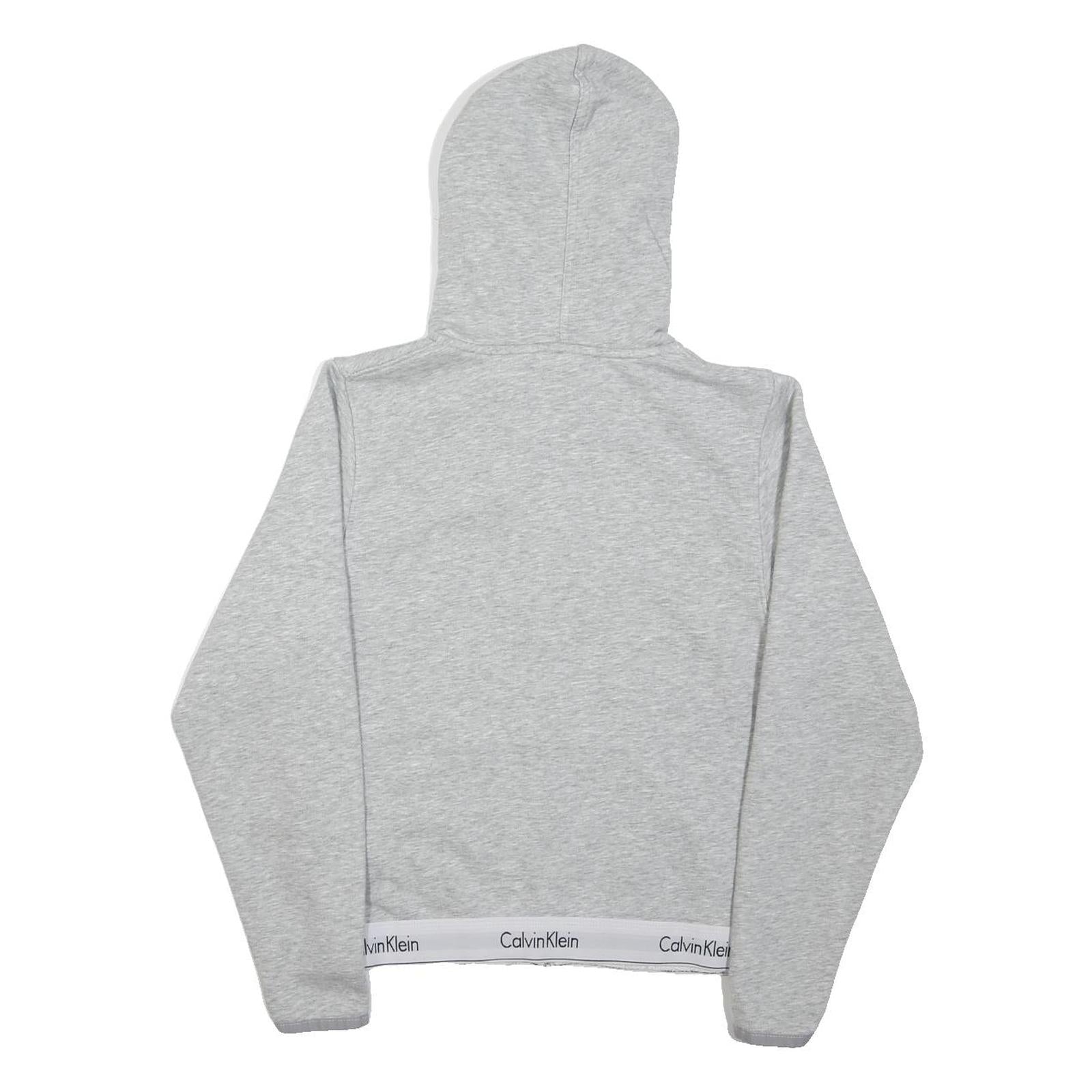 CALVIN KLEIN Womens Grey Zip Up Hoodie S Logo Elasticated Hem Sweatshirt