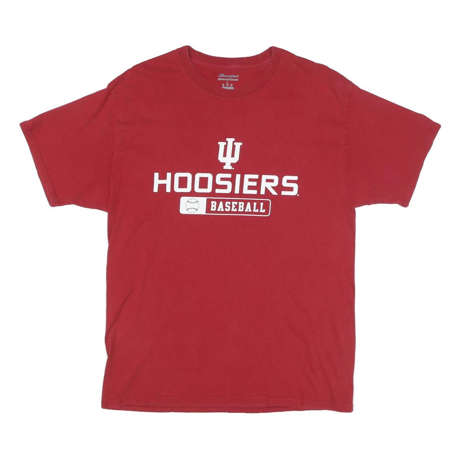 CHAMPION Mens Red IU Hoosiers Baseball Graphic T-Shirt L Crew Neck Short Sleeve