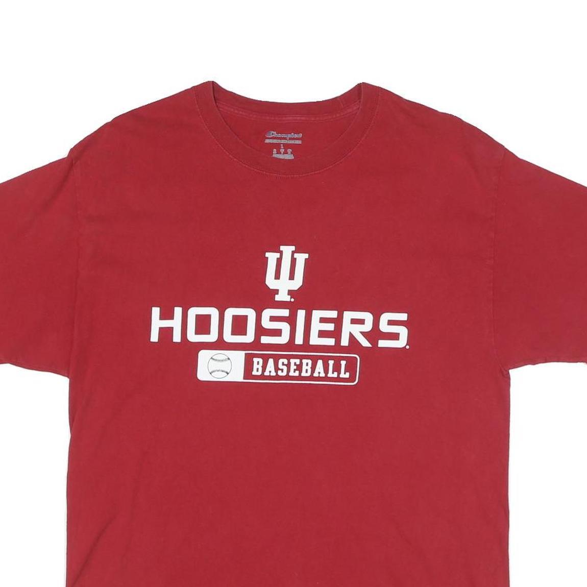 CHAMPION Mens Red IU Hoosiers Baseball Graphic T-Shirt L Crew Neck Short Sleeve