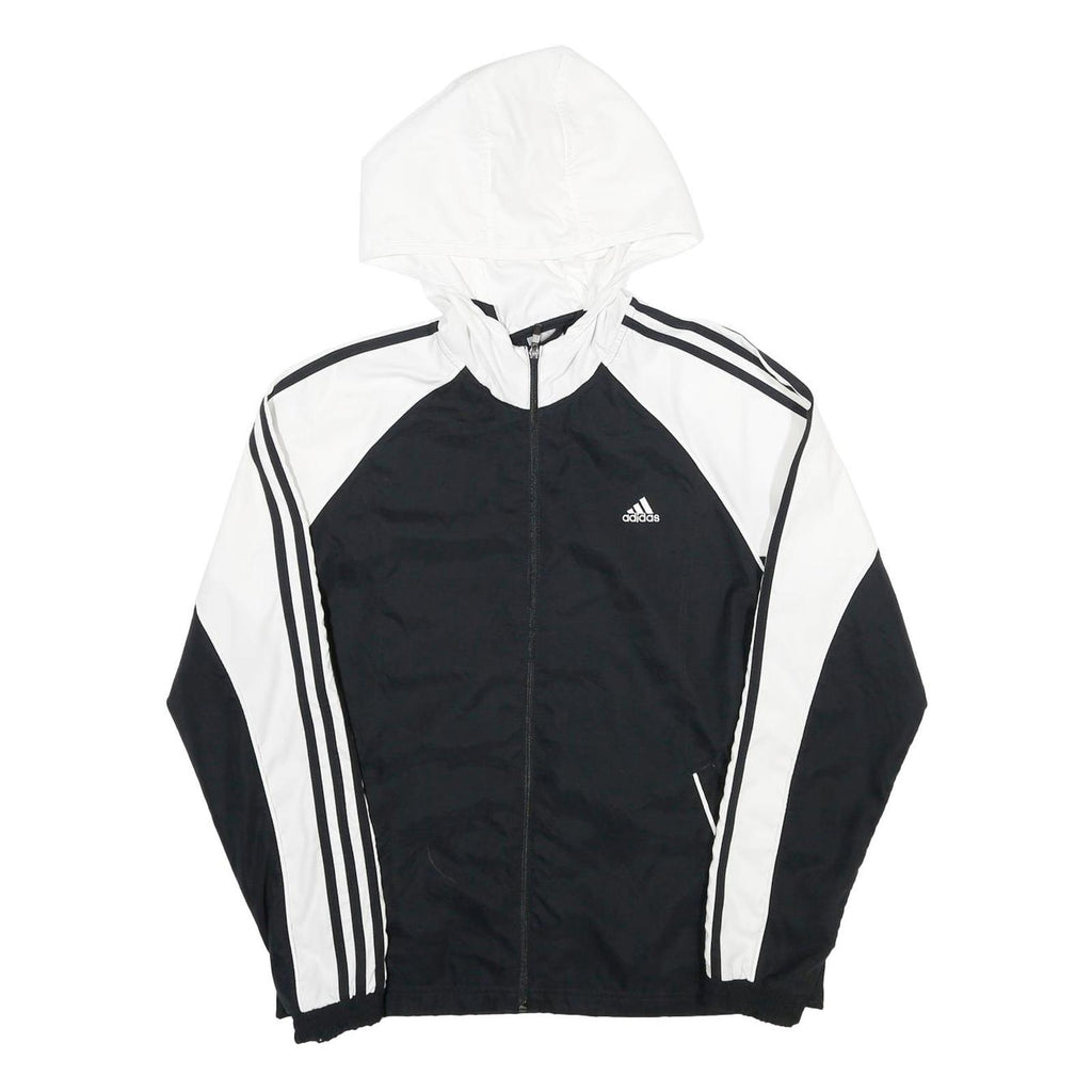 ADIDAS Womens Black & White Hooded Zip Jacket UK 18 Polyester Track Style
