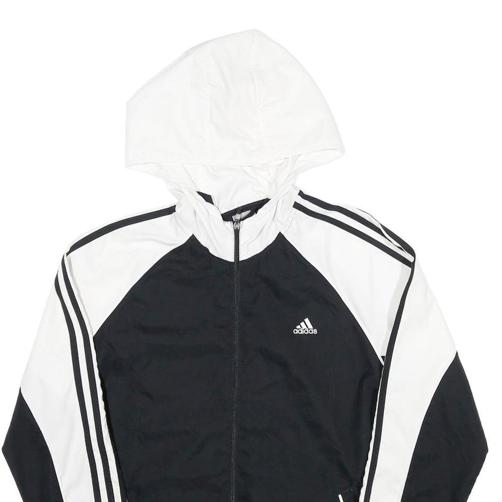 ADIDAS Womens Black & White Hooded Zip Jacket UK 18 Polyester Track Style