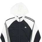 ADIDAS Womens Black & White Hooded Zip Jacket UK 18 Polyester Track Style