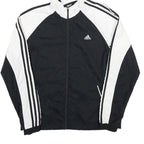 ADIDAS Womens Black & White Hooded Zip Jacket UK 18 Polyester Track Style