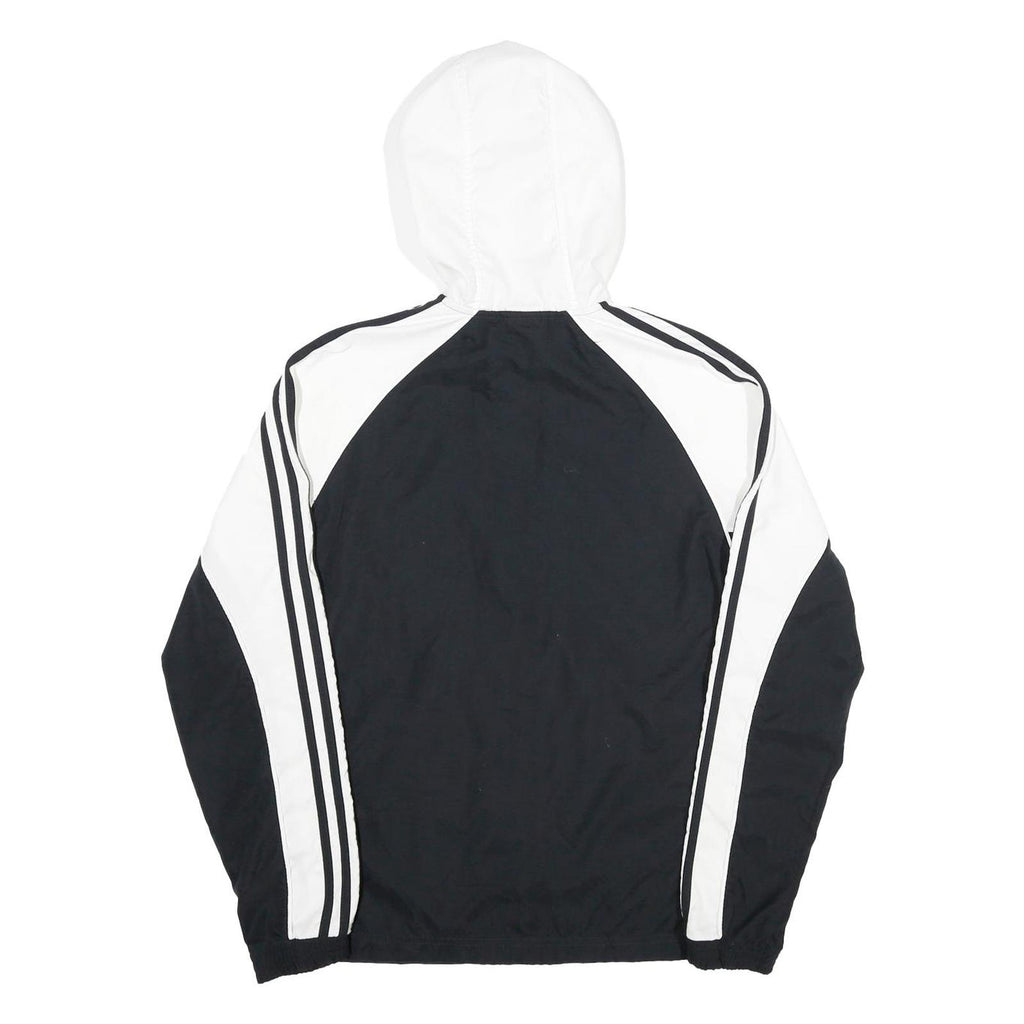 ADIDAS Womens Black & White Hooded Zip Jacket UK 18 Polyester Track Style